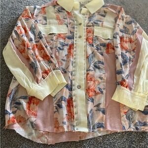 POL Women's Medium Button Down Shirt GWT273 Floral Patchwork Boho Festival Top